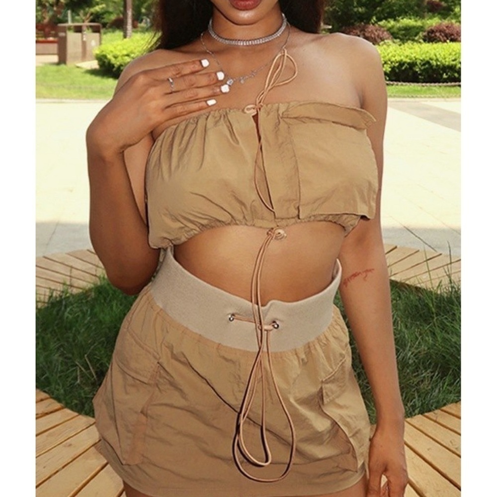 Cape Clique cargo mini skirt and crop top set size S